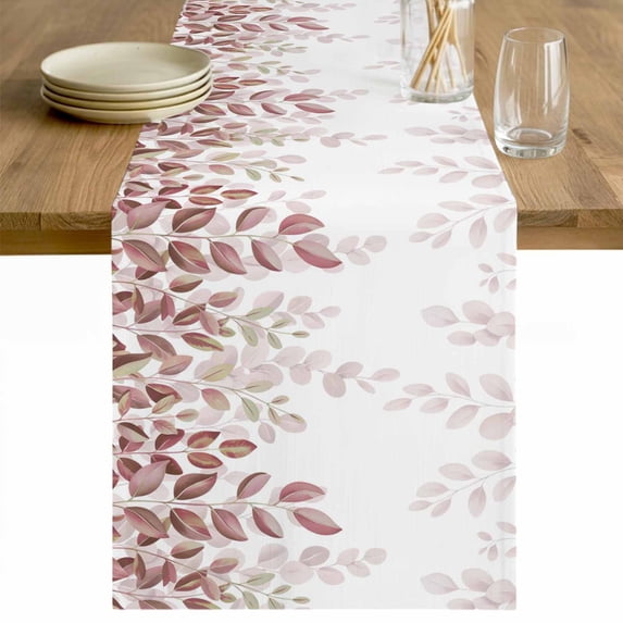 Spring Reddish Brown Eucalyptus Table Runner 90 Inches Long Farmhouse Dress Scarves, Botanical Leaf Country Dining Tablerunner for Coffee Table/Kitchen Island/Party Décor, 13" x 90"