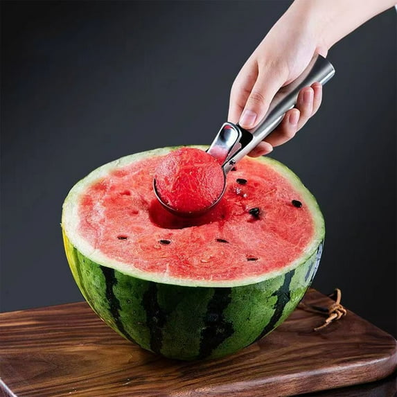 Spring Release Stainless Steel Ice Cream Scoop for Fruit Watermelon Kitchen Tool with Ergonomic Handle