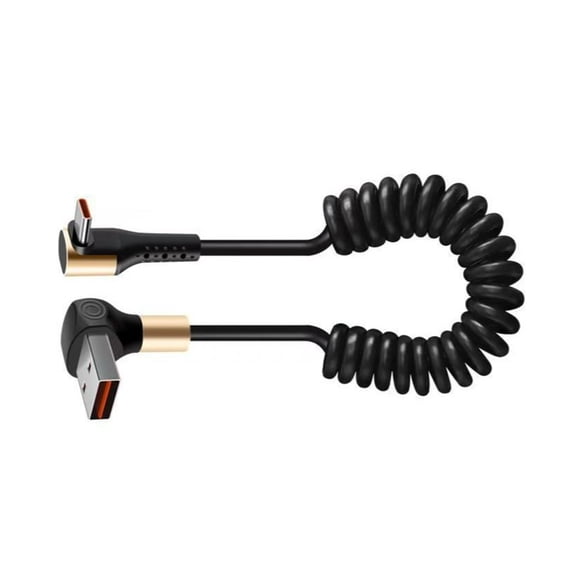 Spring Retractable Type C Cable 66W Quick Charging Technology Angled Connector Space Saving 25cm For Vehicle