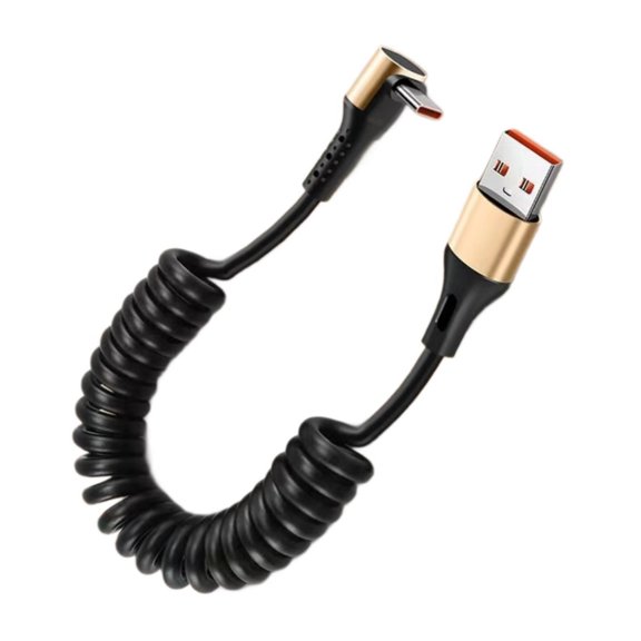Spring Retractable Type C Cable 66W Quick Charging Technology Angled Connector Space Saving 25cm For Vehicle