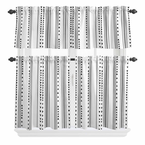 Spring Retro Curtain Valances Set X-ray Image of Black Tulip Flower Kitchen Curtains 24 inch Length Rod Pocket Valance and Tiers 3 Piece Set Small Bedroom Bathroom Laundry Decor