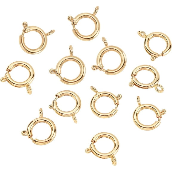 Spring Ring Clasps 18K Gold Round Clasps 12pcs Long-Lasting Plated Jewelry Clasps Open Spring Ring Clasp Connector Findings for Necklace Bracelets Jewelry Making
