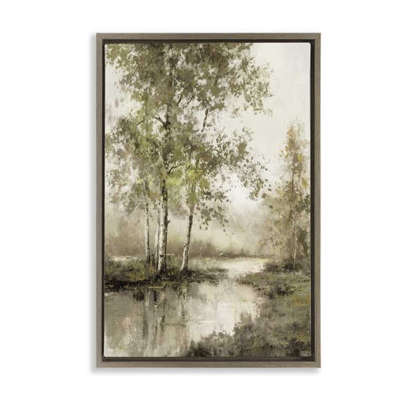 Stupell Industries Spring River in Forest Brown Framed Floater Canvas Wall Art, design by T.C. Chiu, 31 x 21
