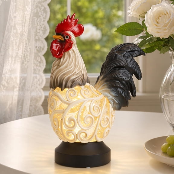 Spring Rooster Snow Globe Decor with 6H Timer, Swirling Glitter Globes Figurine Decorations, USB/Battery Operated, for Holiday Home and Gift (Rooster)