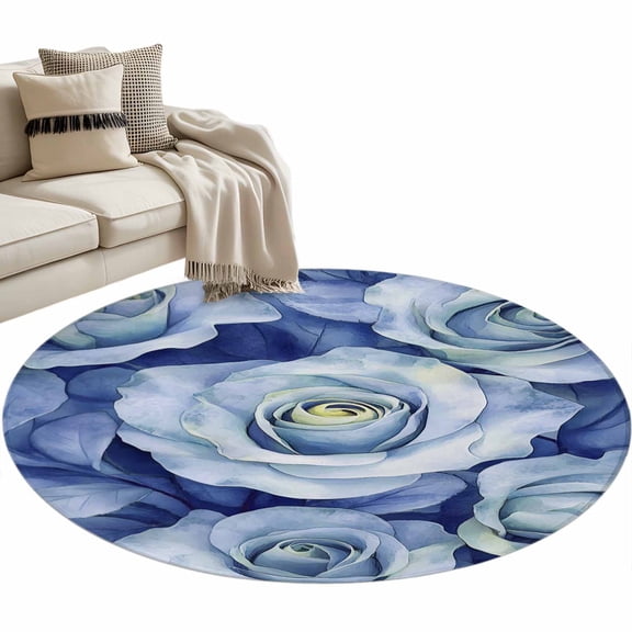 Spring Rose Flower Round Area Rug 3 FT, Small Kitchen Bathroom Mat, Nature Aesthetics Botanical Blossom Washable Indoor Outdoor Throw Runner Carpet Doormat for Table Shower Sofa Entryway