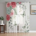 thumbnail image 1 of Spring Roses Sheer Curtains 63 Inch Length 2 Panels Set Window Treatments, Garden Botanical Leaves Butterflies Rod Pocket Semi Curtains for Living Room/Bedroom/Kitchen Décor, 104"W x 63"L, 1 of 7