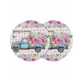 thumbnail image 1 of Spring Round 13 Inch Placemats Set of 2, Truck Botanical Rose Leaves Butterfly Pink Lattice HeatResistant Non Slip Place Mats for Dining Table, Wipeable Braided Kitchen Table Mats for Housewarming, 1 of 9