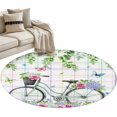 thumbnail image 1 of Spring Round Area Rugs Collection 3.3', Bicycles Botanical Leaves Rose Colorful Stripes Non Slip Indoor Circular Throw Runner Rug Floor Mat Carpet for Living Room Dining Table Bedroom Nursery, 1 of 9