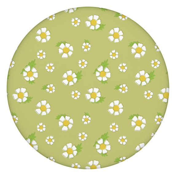 Spring Round Tablecloth with Daisy Print and Elastic Edge, Lightweight Water-Resistant Polyester Cover, Fits 44-52 Inch Table for Indoor Dining or Patio