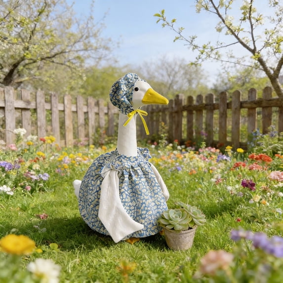 Spring Rural Porch Goose Outfit Set - Farm Style Garden Goose Costume Attire, Home Outdoor Patio Yard Spring Holiday Decor Set