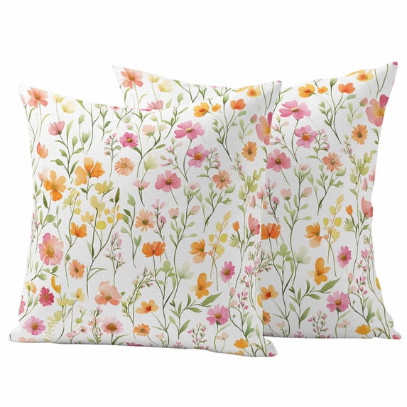Spring Rustic Pillow Covers 2 Pack Pink Orange Flower Sage Green Leaf Botanical Pillowcase Waterproof Outdoor Throw Pillow Cover for Patio Garden Square Cushion 24”x24”