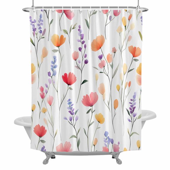 Spring Rustic Shower Curtain for Bathroom, Pink Flower Leaves Abstract Floral Botanical Waterproof Cloth Fabric Bathroom Accessories Set with 12 Rust Proof Plastic Hooks, 72"x78"