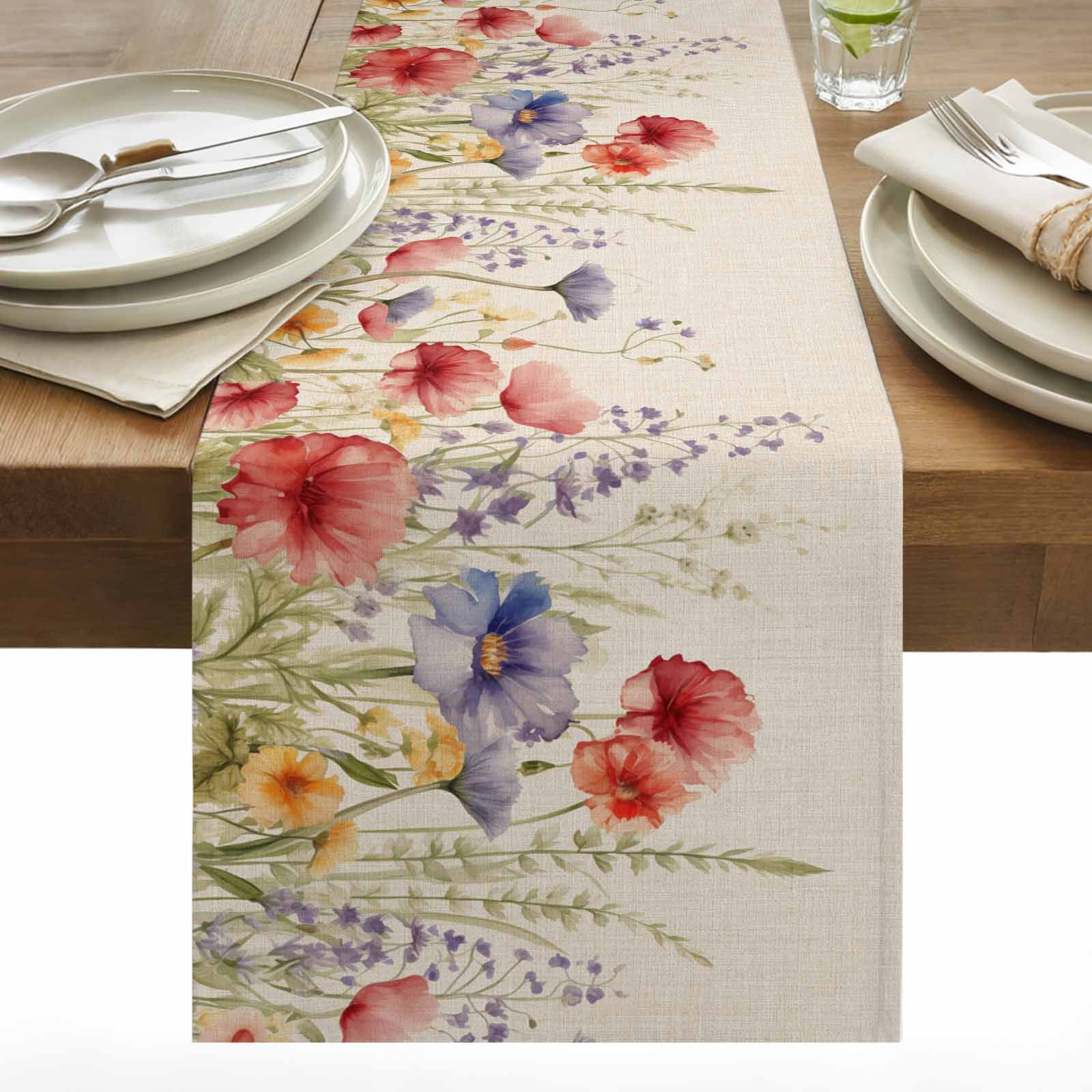 Spring Rustic Table Runner 13x60 inch Flowers Daisy Lavender Watercolor ...