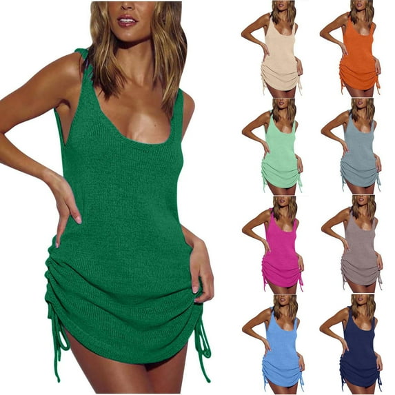 Spring'S New Arrivals AXXD Bathing Suit Cover Up for Women Summer Beach Cover Up Sleeveless Backless Knitted Sun Protection Clothes Seaside Vacation Knit Skirt