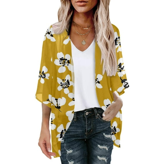 Spring'S New Arrivals AXXD Swim Suits Cover Up for Women 2024 Kimono Cover up Summer Floral Print Puff Sleeve Loose Trendy Tops