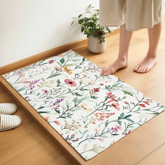 Spring Sage Floral Door Mat 18x30 Inch Watercolor Style Red Flower Entryway Rug with Non-Slip Rubber, Inside Floor Mats Front Door Rug for Living Room Bathroom Bedroom Home Office