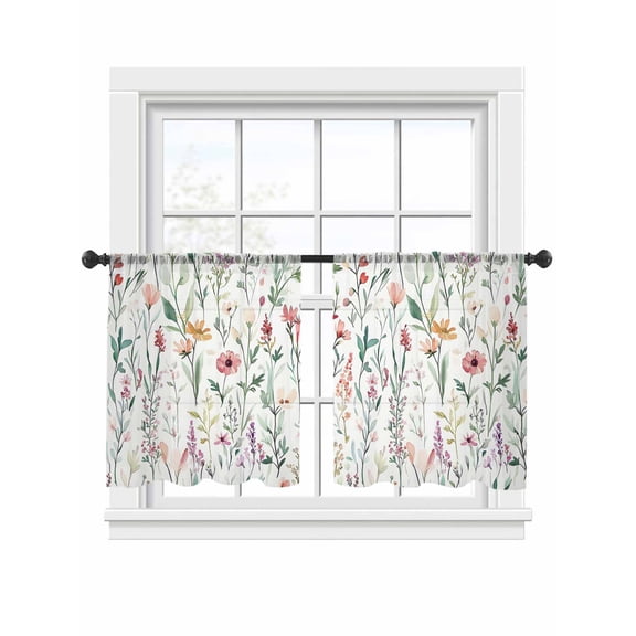 Spring Sage Floral Sheer Curtains 2 Panels Set Watercolor Style Red Flower Sheer Window Curtains Light Filtering Rod Pocket Voile Drapes for Bedroom Living Room 52"x45"