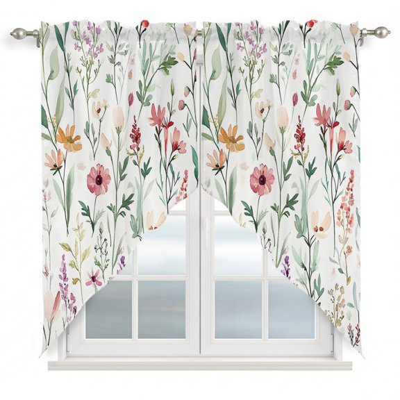 Spring Sage Floral Swag Valances for Windows 36 inches Long, Watercolor Style Red Flower Swag Curtains Privacy Light Filtering Curtain Tiers for Kitchen Bathroom 36" W x 36" L, 2 Panels