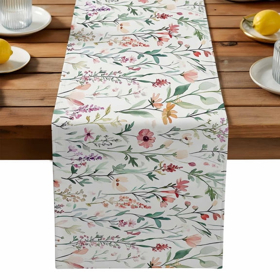 Spring Sage Floral Table Runner, Watercolor Style Red Flower Kitchen Table Runners Dress Scarves for Table Decorations Party/Restaurant/Indoor Outdoor Use, 18x72in