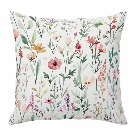 Spring Sage Floral Throw Pillow Cover Watercolor Style Red Flower Cotton Linen Cushion Cover Throw Pillow Case with Invisible Zipper for Couch Sofa Bed Chair Car 16x16 Inch