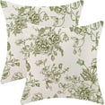 thumbnail image 1 of Spring Sage Green Floral Pillow Covers 20x20 Inch Set of 2, Chinoiserie Sage Green Flower Decorative Throw Pillowcase Vintage Floral Outdoor Cushion Cover for Sofa Couch Living Room Bed Decor, 1 of 6