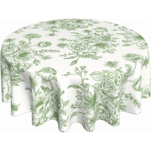 Spring Sage Green Floral Tablecloth Round 70 x 70 Inch Chioniserie Flowers Table Cloth Polyester Fabric Vintage Farmhouse Table Cover for Kitchen Party Dining Picnic Outdoor Decor