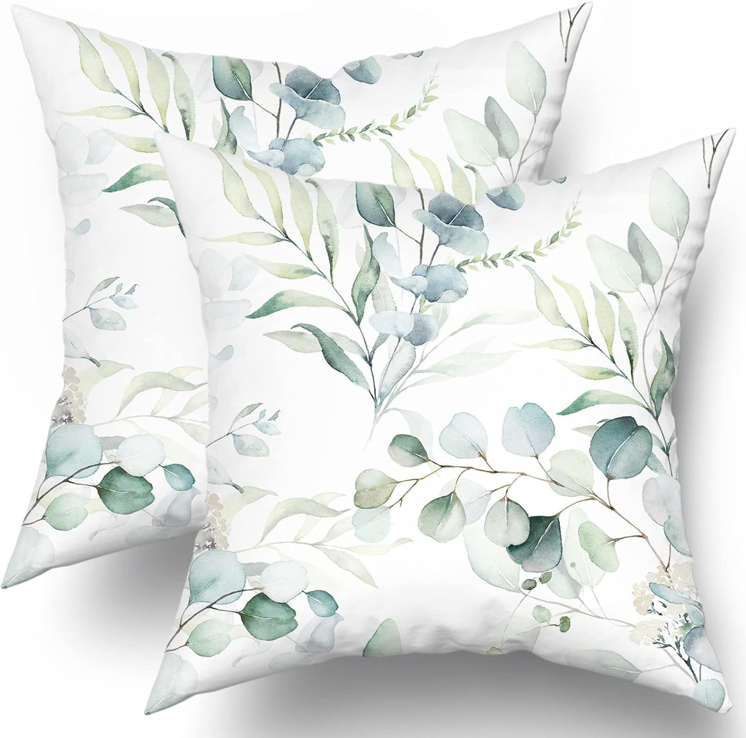 Spring Sage Green Leaf Pillow Covers 18x18 Set of 2, Eucalyptus Floral ...