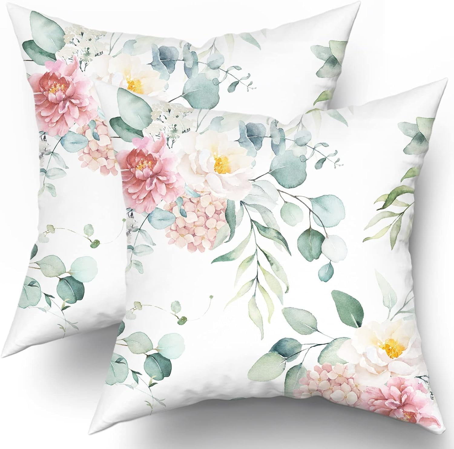 Spring Sage Green Leaf Pillow Covers 20x20 Set of 2, Eucalyptus Floral ...