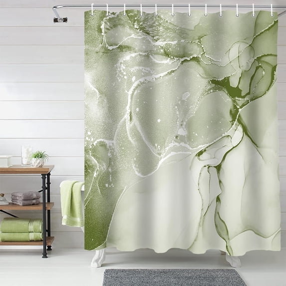 Spring Sage Green Marble Shower Curtain, Wild Marble Texture Shower Curtain Set with Hooks, Spring Summer Waterproof Fabric Shower Curtains for Bathroom Decor, 72x84 Inch Bath Curtain