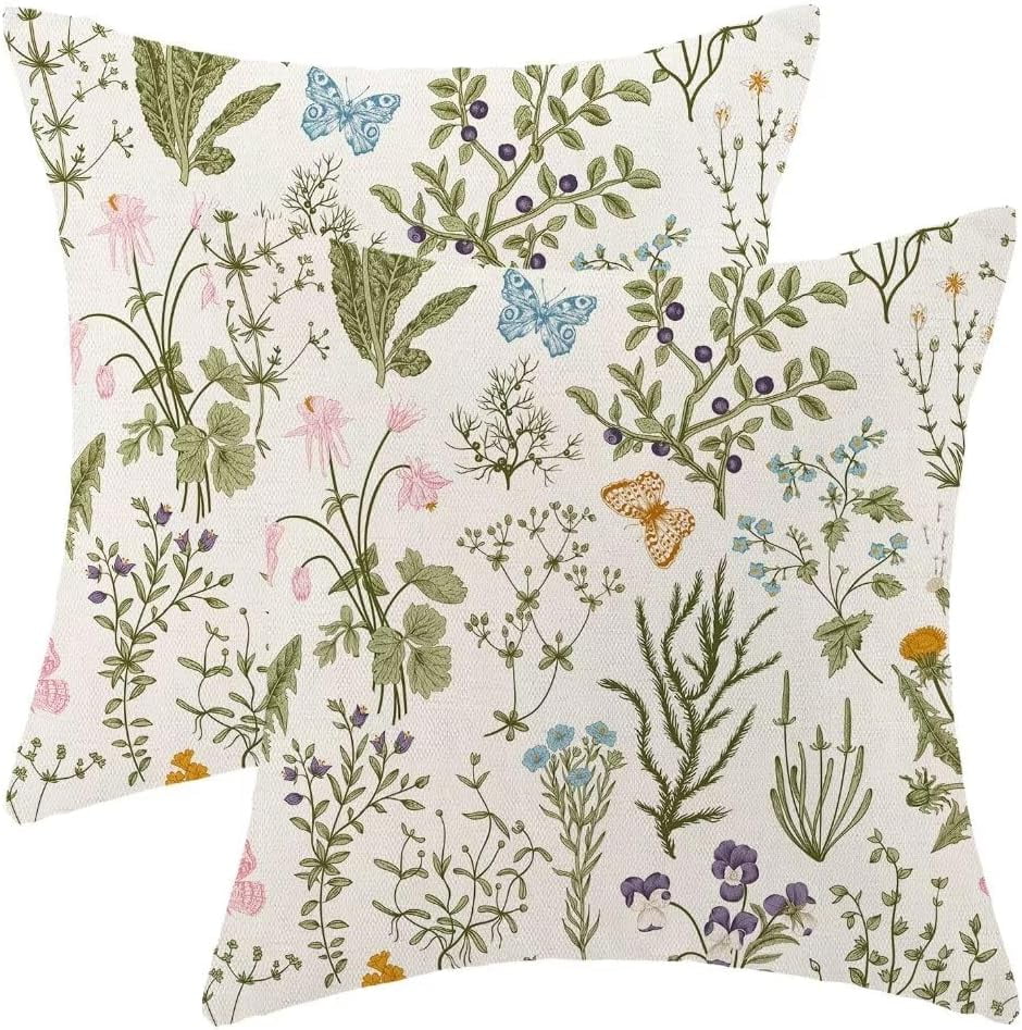 Spring Sage Green Pillow Covers 18 X 18 Inch Set of 2, Wild Flower ...