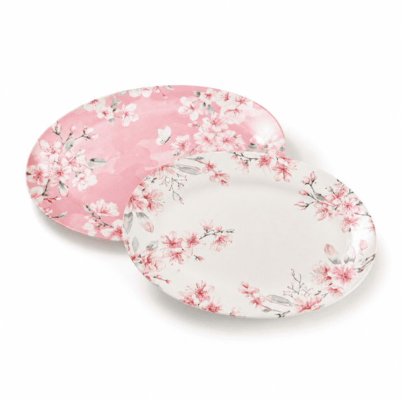 Tukek Fish Spring Sakura 16 Pl14 Inch Ceramic Oval Platters Set Of 2wave ...