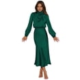 thumbnail image 1 of Spring Sale 2024！Hontri Spring Dresses for Women 2024 Women's Mock Neck Satin Dress Elegant Long Sleeve Elastic High Waist Formal Wedding Cocktail Party Maxi Dresses Womens Dresses Green,L, 1 of 5