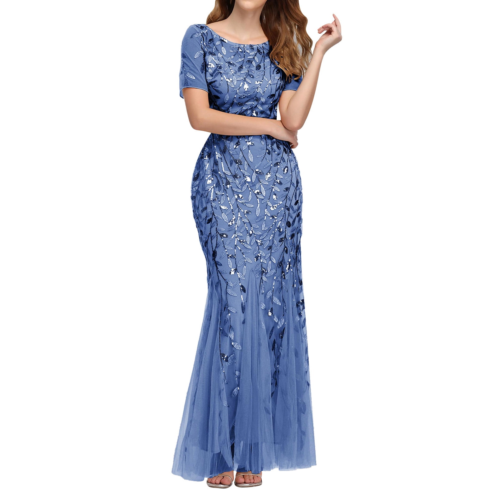 blue spring formal dresses Primavera 4519 Size 12 Ivory Blue Beaded Sequin Prom Dress main image 1