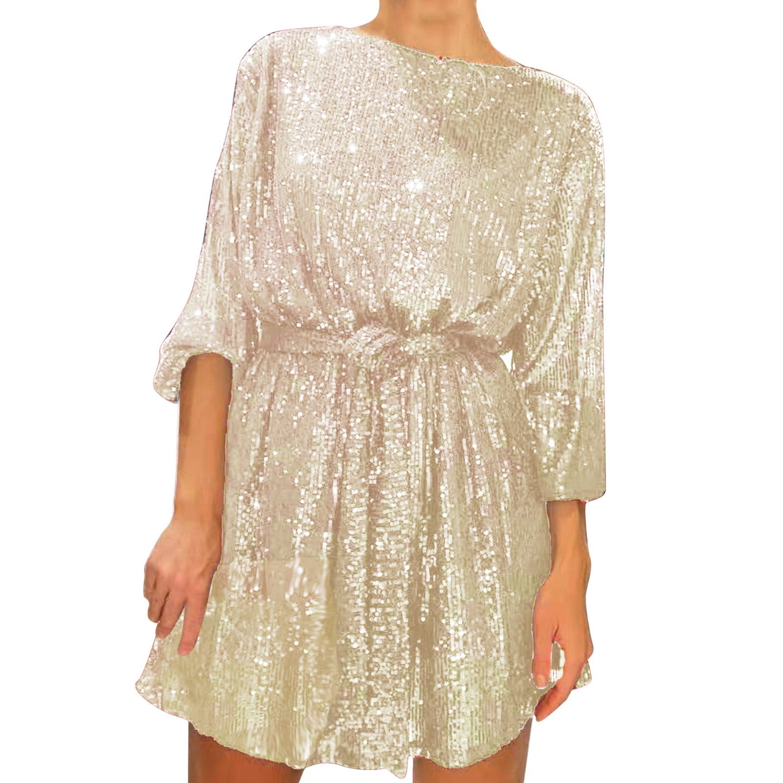 Spring Sale 2024！Hontri Mini Dress Fashion Women's Sexy Sequin Lace up