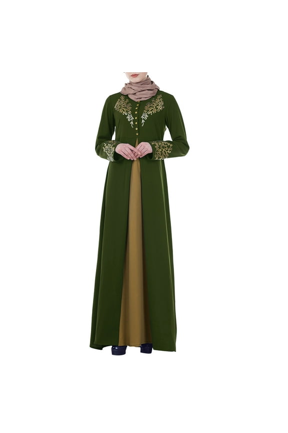 Spring Sale 2024!Hontri Muslim Dresses for Women Islam Robe Dubai for Women Muslim Long-Sleeved Women's Abaya Dress Arab Lace Muslim Clothes Maxi Dresses for Women 2024 Green,Xl