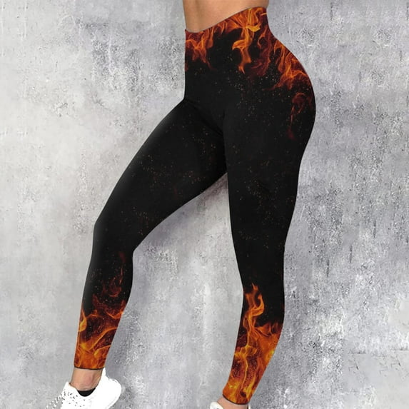 Spring Saving Clearance AXXD Womens Leggings Summer Flame Printed Leggings Fitness Running Tight Yoga Pants