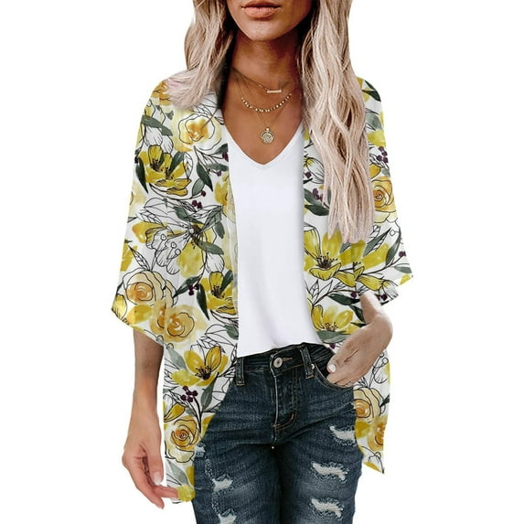 Spring Saving Clearance AXXD Womens Swimsuit Cover Up Kimono Cover up Summer Floral Print Puff Sleeve Loose Trendy Tops
