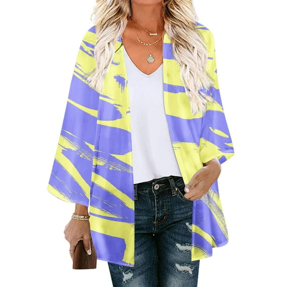 Spring Saving Clearance AXXD Womens Swimsuits Cover Ups Floral Print Puff Sleeve Kimono Cardigan Loose Chiffon Cover Up Tops