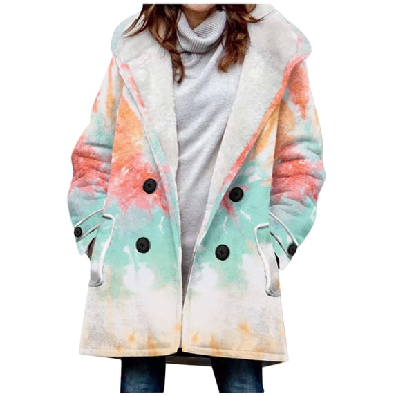 Spring Saving Clearance Items under $5 GaThRRgYP Womens Coats Clearance,Velvet Double Breasted Hooded Solid Color European and American Mid Length Women's Solid Color Temperament Commuting Jacket