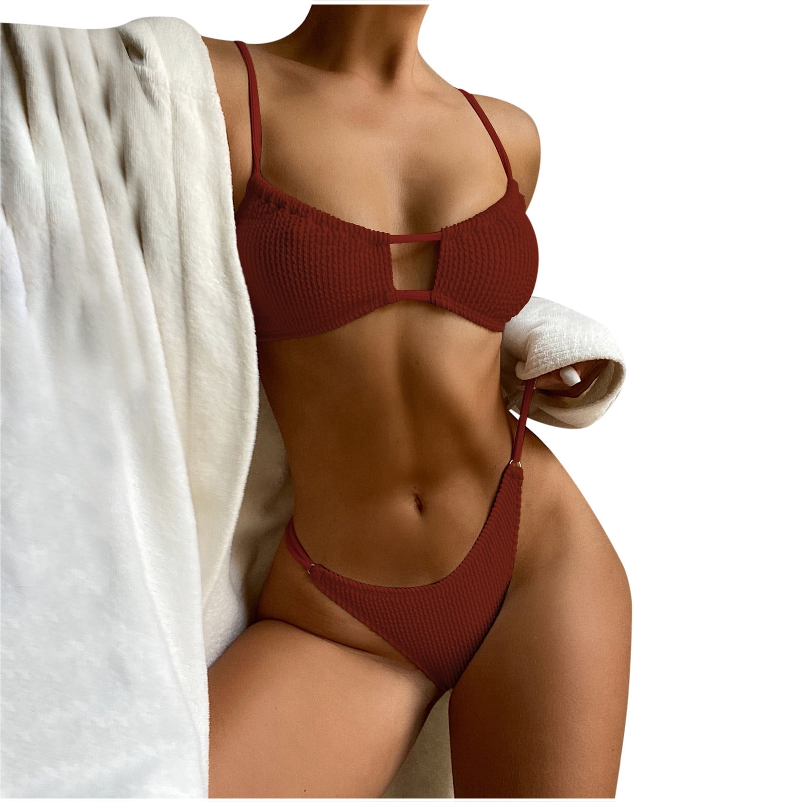 Tawop Bathing Suit Tops For Women Large Bust Women Sexy Solid Strap Padded  Push Up One Piece Swimsuit Brown Size Xxl 