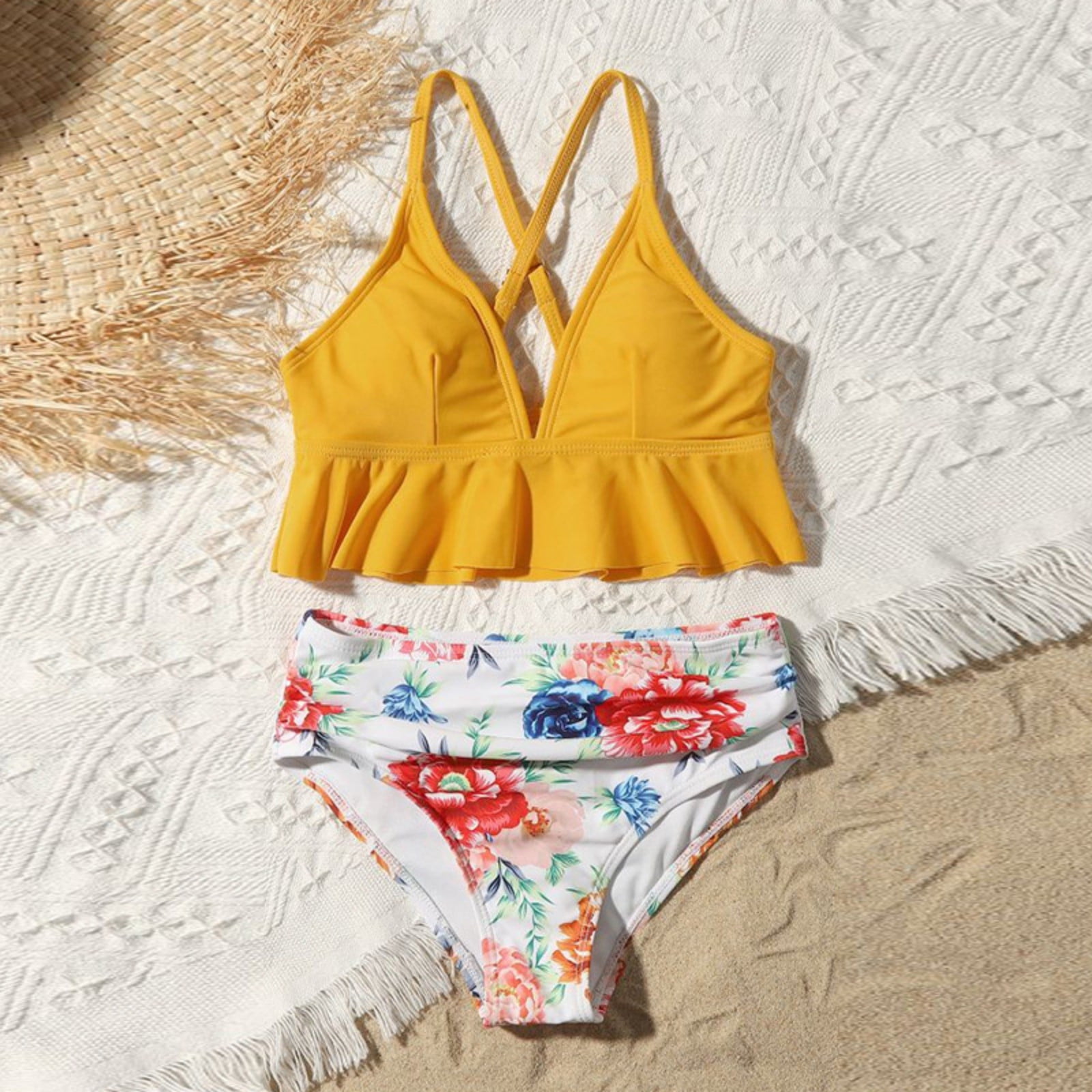 Spring Saving Clearance Tawop Yellow Tankinis for Big Girls Flounce