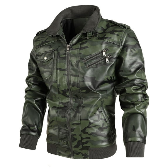 Spring Saving GaThRRgYP Mens Leather Jacket for Winter,Men Casual Camouflager Fashion Turn-down Collar Down Cardigan Warm Cotton Jacket