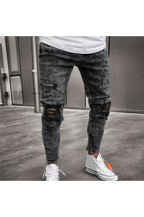 Mens Pants,Mens Skinny Stretch Pants Distressed Ripped Freyed Trousers