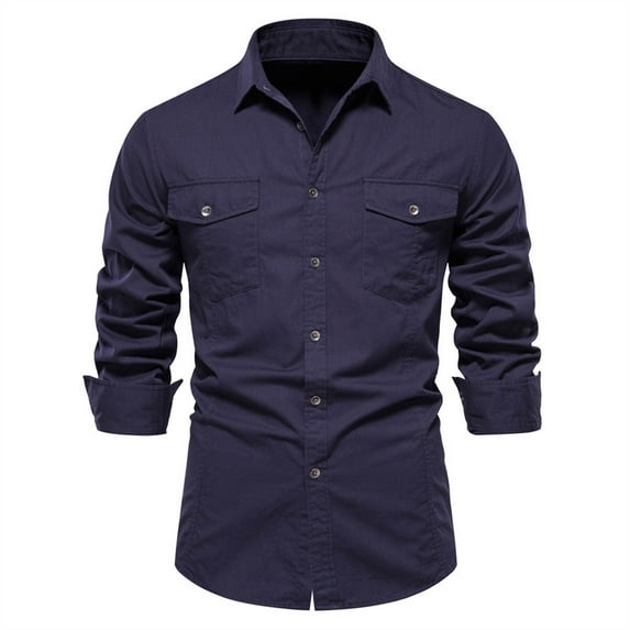Spring Saving GaThRRgYP Mens Shirt with Long Sleeve,Men's Solid Shirt Long Sleeved Lapel Pocket Casual Bottom Shirt Cardigan Shirt Top Blouse