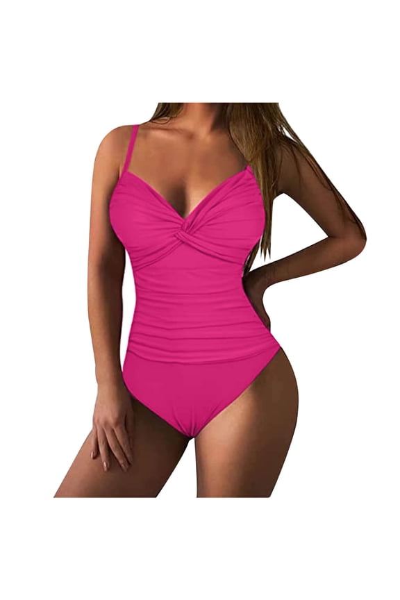 Spring Saving GaThRRgYP One Piece Swimsuit for Women,Women Solid with Chest Pad without Underwire Bikini Deep V One-piece Swimsuit