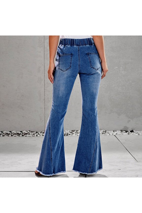 Trousers for WomenFashion Women Solid Zipper Casual Mid Waist Long Flare Pants