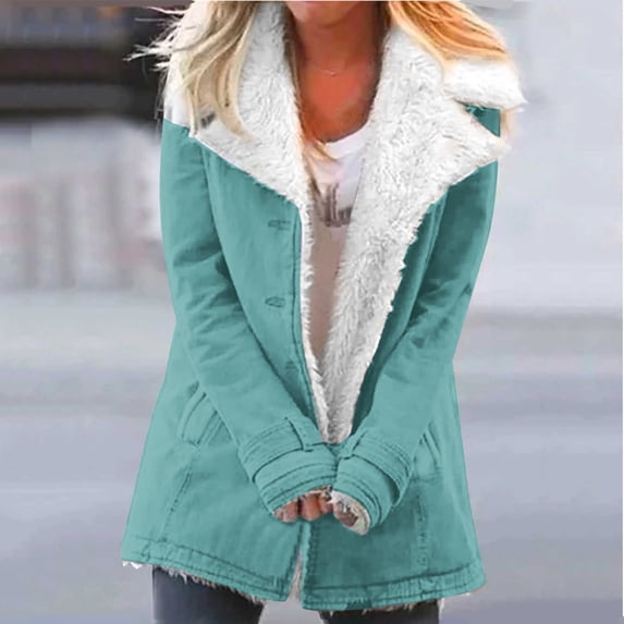 Spring Saving GaThRRgYP Winter Coats for Women Clearance,Women Plus Size Winter Warm Composite Plush Button Lapels Jacket Outwear Coat