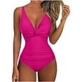thumbnail image 1 of Spring Saving GaThRRgYP Women One Piece Swimsuits,Women Solid with Chest Pad without Underwire Bikini Deep V One-piece Swimsuit, 1 of 8