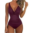 thumbnail image 1 of Spring Saving GaThRRgYP Women One Piece Swimsuits,Women Solid with Chest Pad without Underwire Bikini Deep V One-piece Swimsuit, 1 of 9