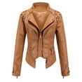 thumbnail image 1 of Spring Saving GaThRRgYP Women's Leather Jacket,Women's Leather Long Sleeved Short Lapel Jacket, 1 of 4